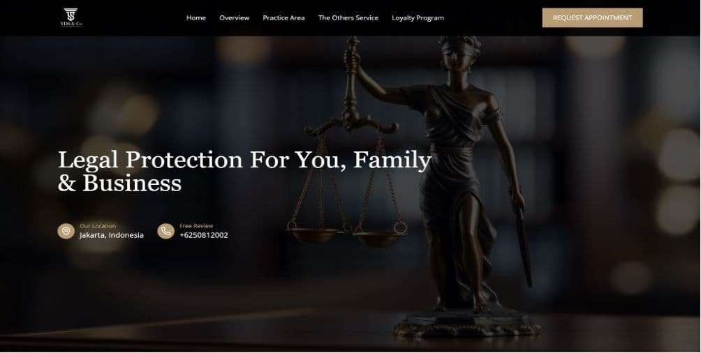 Website Firma Hukum Profesional - Website modern dan responsif dengan tampilan profesional untuk menampilkan layanan hukum, profil fir